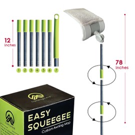 Trailersphere Easy Squeegee Customized Professional RV and Home Awning mop Rotating and Lockable Head, extendable Pole with Dual Sided mop pad, Reusable Awning mop pad, Machine Washable