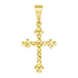 Jewelry America Solid 14k Yellow Gold Textured Dainty Religious Orthodox Cross Charm Pendant