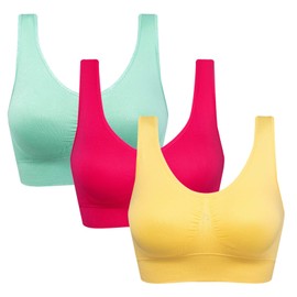 brasier deportivo de entrenamiento cómodo para mujer, brasier deportivo de bajo impacto, Paquete de 3 unidades, color rojo, amarillo y verde claro., XXXXX-Large