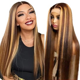 AiPliantfis Straight Human Hair Wig, Blonde Real Hair Wig, Women's 13 x 6 Lace Glueless Wig, Wear and Go P427 Highlight, Pre-Plucked, 150% Density, Unprocessed Brazilian Remy Hair, 22 Inches / 56