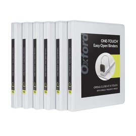 Oxford 3 Ring Binders, 0.5 inch ONE-Touch Easy Open D Rings, Durable Binders for School and Office, View Binder Covers, Xtralife Hinge, Non-Stick, PVC-Free, White, Holds 125 Sheets, 6 PK (79902)