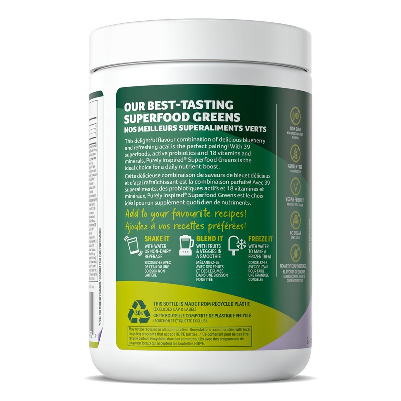 Purely Inspired Superfood Greens Powder 24 servings Blueberry Acai