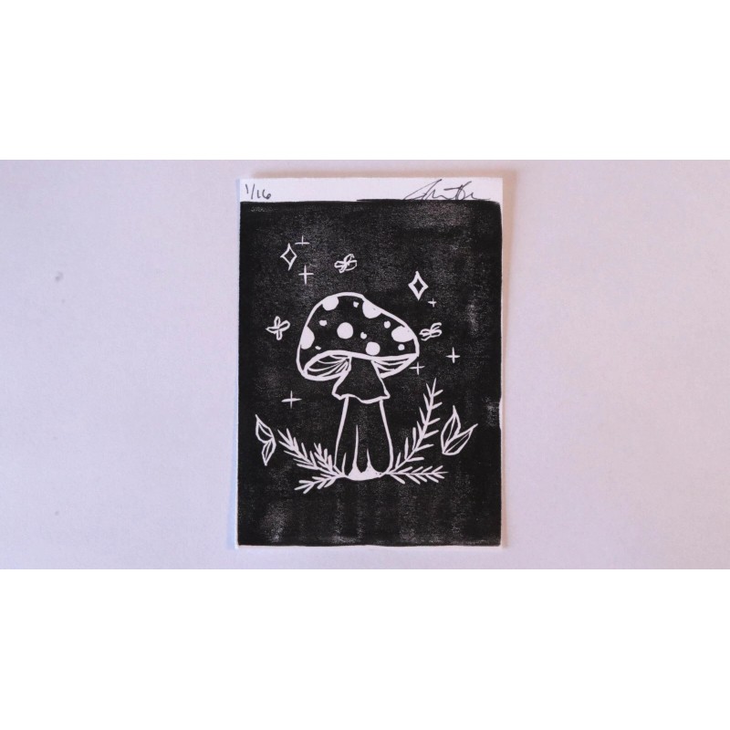 Small Mushroom Lino Print