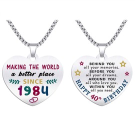 40th Birthday Gifts for Women - Born In 1984 Birthday Gifts - Engraved Stainless Steel Heart Pendant Necklace - 40 Year Old Women Birthday Gift for Her