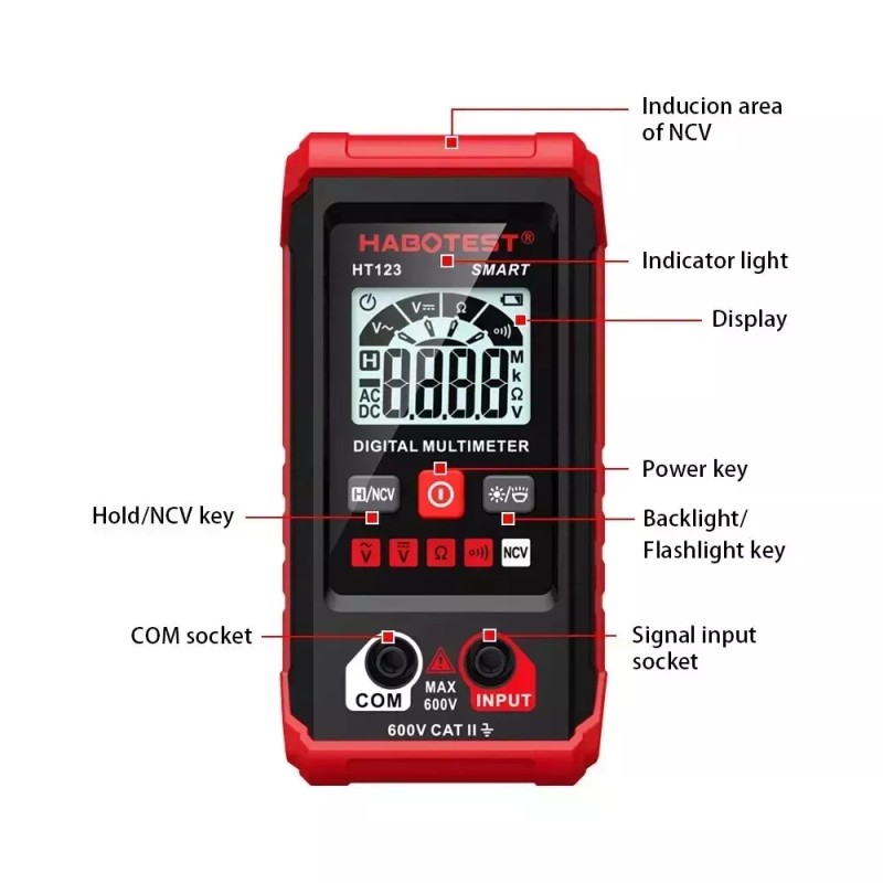 HABOTEST HT123 Digital Multimeter Smart Voltmeter Ohmmeter AC DC Meter