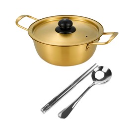 Korean Ramen Cooking Pot, Korean Noodle Pot Ramen Cooking Pots Instant Noodle Pots With Lid Spoon And Chopsticks (1pair) For Kitchen Cookware (8 x 3.3 Inches)