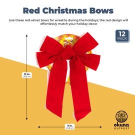 Christmas Bows, Red Velvet Bow (9 x 12 in, 12 Pack)