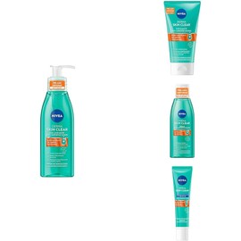 NIVEA. Derma Skin Clear Gel Limpiador 150 ml + Derma Skin Clear Exfoliante 150 ml + Derma Skin Clear Tónico 200 ml + Derma Skin Clear Peeling Exfoliante de Noche 40 ml