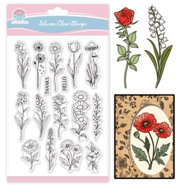 GLOBLELAND Daffodil Clear Stamps for Card Making Flowers Butterfly Silicone Clear Stamps Bouquet Transparent Stamps Seal for DIY Scrapbooking Embossing Photo Album Decor