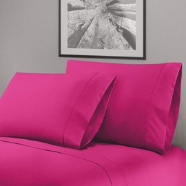 3 Piece Casual Super Soft Fabric Microfiber Sheets Twin XL | Beautiful Embossed Geometric Design 16" Deep Pocket Hot Pink Bed Sheet Set - Durable Comfortable Warm Cozy Comfy Wrinkle Free Luxury Sheet