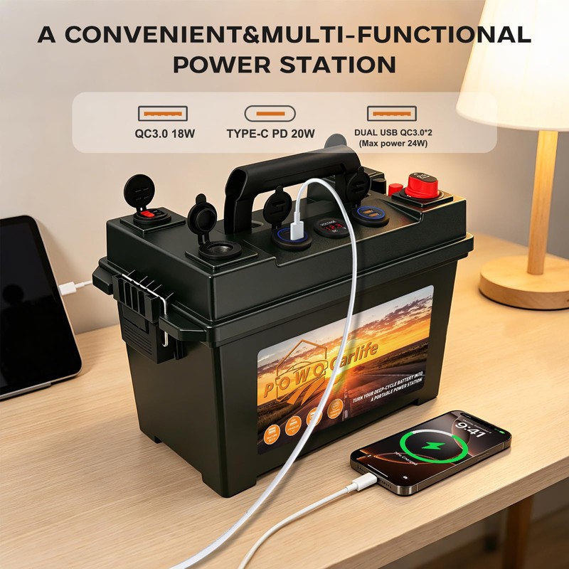12V Battery Box for 30Ah/20Ah/10Ah LiFePO4, Waterproof 12V Marine Case