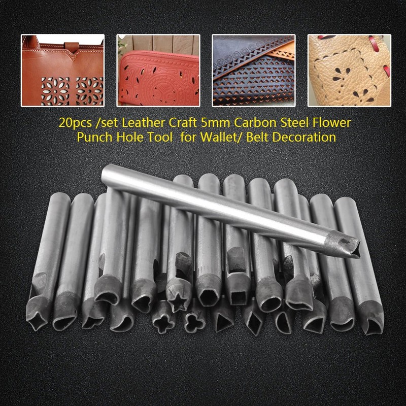 Hole Punch Tool, Asixx 20pcs /Set Leather Craft 5mm Carbon