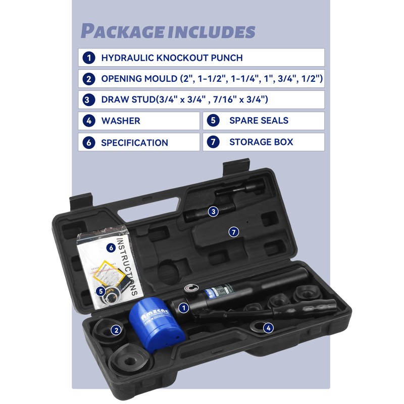 AMZCNC Hydraulic Knockout Hole Punch Driver Kit 1/2 to 2