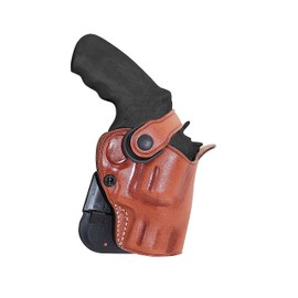 Leather Paddle OWB Revolver Holster with Retention Strap Fits S&W Performance Center Mod. 627 357 Mag 8 Shot 2-5/8''BBL Unfluted Cylinder, R/H Draw, Brown Color #1489#