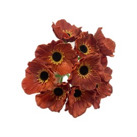 Rikyo 10 Stem 11inch Bouquets Artificial Flowers Poppy Flowers,Faux Anemone PU Fake Wild Flowers for Kitchen Table Centerpiece Vase,Home Wedding Holding Flowers Backdrop Arch Wall (Brown)