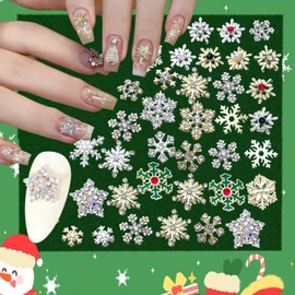 30Pcs Christmas Snowflake Nail Gems and Charms Alloy Winter Snowflake Nail Jewelry Flat Back Christmas Nail Charms Gold Silver Nail Rhinestones Xmas Nail Supplies for Women Nail Art Designs