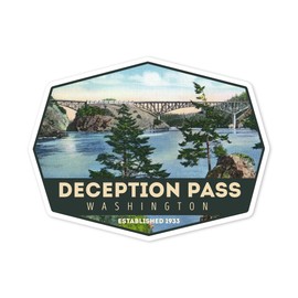 Die Cut Sticker Whidbey Island, Washington, Deception Pass Bridge, Vinyl Sticker, (Waterproof Decal for Cars, Water Bottles, Laptops, Coolers), Large