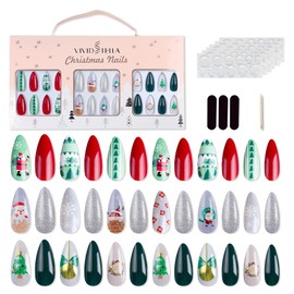 72pcs Christmas False Nails Snowflake Snowman Manicure Press on Santa Claus Nail Art Holiday Decoration Women Girls