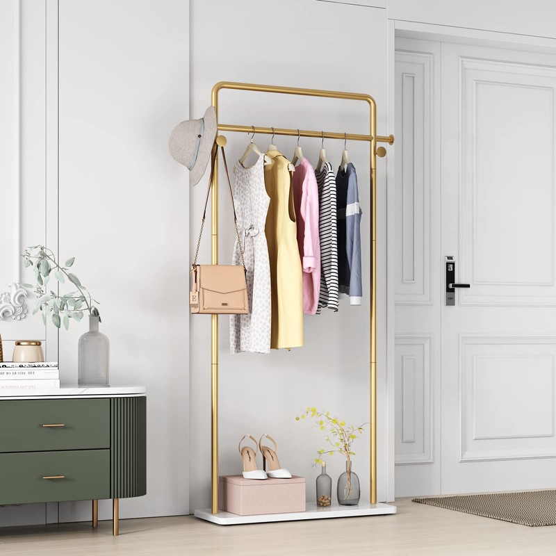 TIEOU Gold Clothing Racks with Shelf, Heavy Duty Gold Clothes