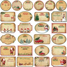 Jetec 192 Pcs Vintage Christmas Name Tags Self Adhesive Gift Tag Stickers Xmas Presents Labels with Santa Claus Snowmen Xmas Tree Deer for Festival Christmas Birthday Wedding Presents Gift