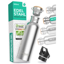 Freigeist Drinks Bottle, Stainless Steel, 350 / 500 / 750 / 1000 ml, Single-Walled Water Bottle for Outdoors, Children and Sports, silver, 500 ml