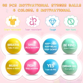 Liliful 48 Pieces Motivational Stress Balls Bulk for Adults Kids Inspirational Quotes Squeeze Balls Foam Colorful Back to School Supplies Preppy Stuff Gifts Party Favors 2.2 Inch(Macaron Color)