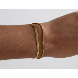 JECOMY Dainty Gold Chain Bracelet for Women 18K Gold Plated Herringbone Bracelet Set Thin Snake Chain Bracelets Stackable Gold Bracelets Trendy Jewelry for Girls