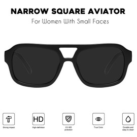 mosanana Retro 70s Square Aviator Sunglasses for Women Vintage Trendy Cute Narrow Small Face rectangle Black Frame Grey Lens MS52362