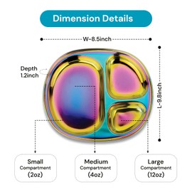 Ahimsa Stainless Steel Kids Plates | Pediatrician Designed, Balanced Bites Divided Plates for Kids & Toddlers | Lunch Plates | 100% BPA Free & Dishwasher Safe | Pack of 1 (Iridescent Blue)