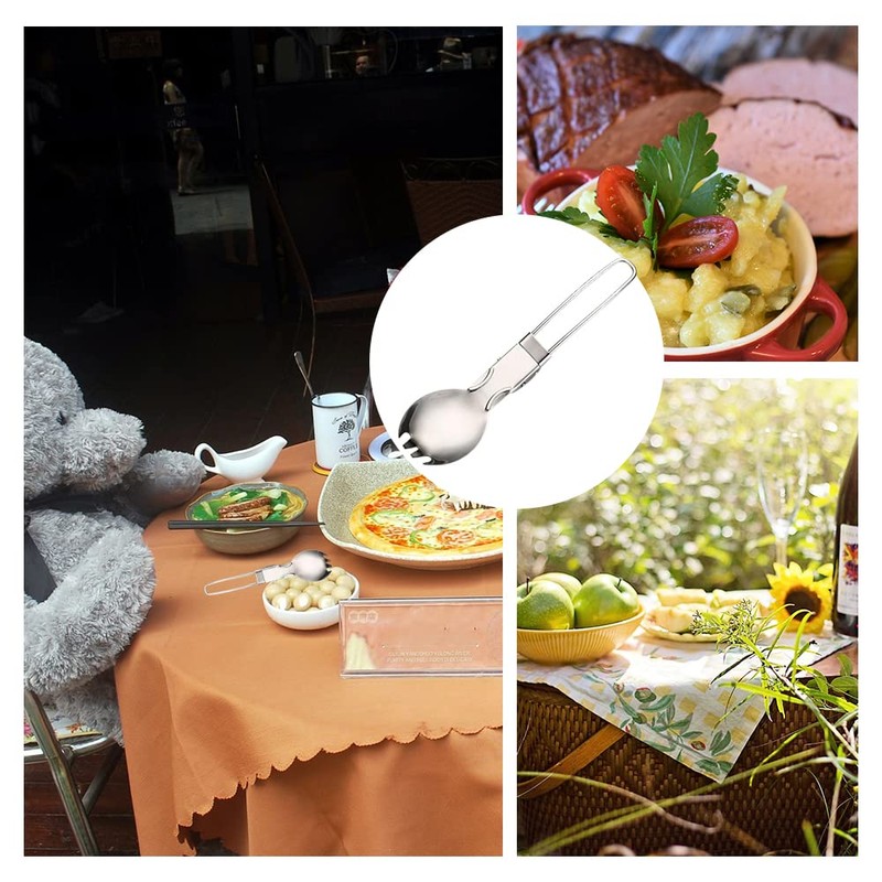 2 Pcs Foldable Cutlery Stainless Steel Folding Spork Lightweight Outdoor