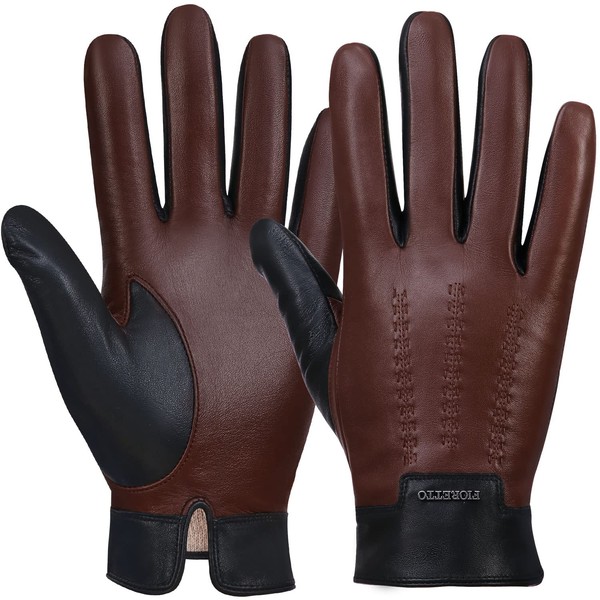 FIORETTO Mens Winter Genuine Leather Gloves Cashmere and Wool Lined