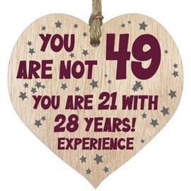 49th Birthday Gift For Women Men Wooden Heart Plaque, Light Wood Sign Keepsake, Happy Birthday Mom, Girlfriend, Dad, Husband, Wife, Boyfriend, Mom Gifts From Son, Aunt, Uncle Birthday Present
