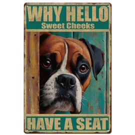 SUPERDANT Dog Metal Tin Sign Hello Sweet Metal Signs Sweet Cheeks Have A Seat Metal Tin Sin Funny Signs and Plaque Dog Metal Wall Art for Man Cave Garden Door Decor Dog Lovers Gift