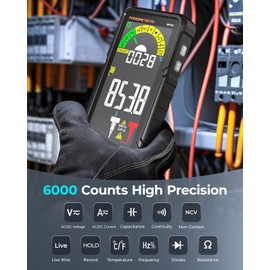 Digital Multimeter Tester Electrical Tester 6000 Counts TRMS Smart Rechargeable Auto-Ranging Multi Tester - AC/DC Voltage Current Resistance NCV Capacitance Continuity Live Wire Frequency for Car Home