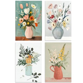 LOITTAINUE Paint by Numbers Adults, 4 Pieces Paint by Numbers Flower - 20 x 30 cm, DIY Hand Painted Oil Painting Kit with Brush and Acrylic Pigment for Children and Beginners, Home Decoration Gift