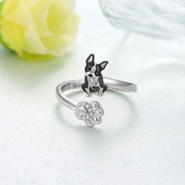 SVODEA Boston Terrier Gifts 925 Sterling Silver Boston Terrier Ring Cute Animal Dog Jewelry Gifts for Women