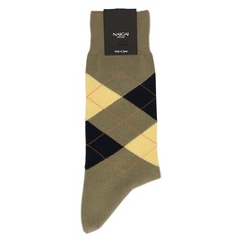 [NAIGAI Style] Standard 02352613 90° Crew Length Casual Socks, Unisex, Heels, Intarsia, Argyle, Present, Gift, 57.olive, 25.0-27.0 cm