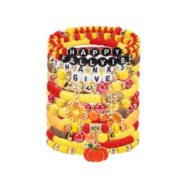 Jocbean Thanksgiving Pumpkin Charm Bracelet Set for Women Handmade Layering Fall Beads Bracelet, Small, Zinc, no gemstone