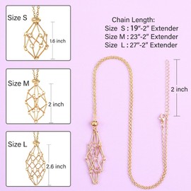 Anjiucc Crystal Holder Necklace - Stainless Steel Cage for Stone, Empty Crystal Cage Necklace for Women Men Adjustable Length (C-Golden Silvery-Large)