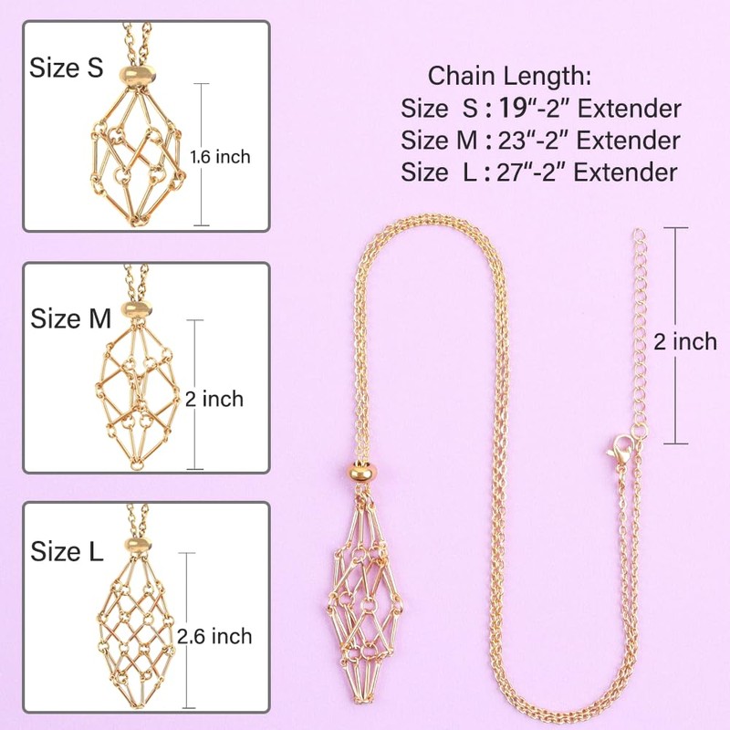 Anjiucc Crystal Holder Necklace - Stainless Steel Cage for Stone,