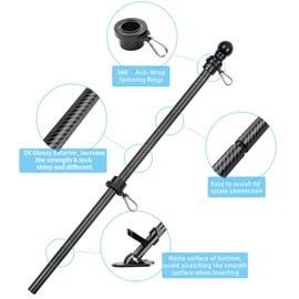 HIBLE Tangle Free Flag Pole 7 FT Carbon Fiber Flag Pole 1 Inch Black Flag Pole for House 6 Sections Adjustable Flag Poles (Flag Pole Only)