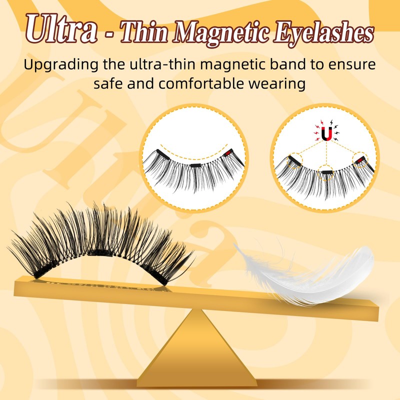 QUEWEL Magnetic Eyelashes, 1 Pair of Fine Magnetic Eyelashes, Reusable