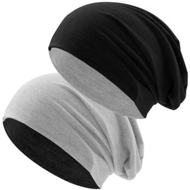 Hatstar® Classic winter women's beanie hat, men's jersey long beanie, winter hat, unisex, light and soft, Two-coloured | two-tone light grey-black, m-l