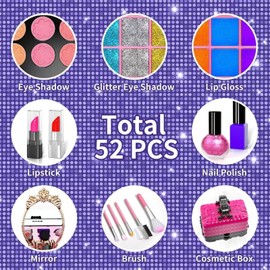 Washable children's cosmetics set, suitable for girls, princess toy washable cosmetics set, children's cosmetics set with mirror, suitable for children aged 3-11, game makeup, birthday gift