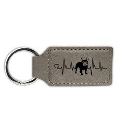 Mister Petlife French Bulldog Heartbeat Lifeline Keychain Leatherette Rectangle - Engraved - Key Chain Ring - love dog frenchie - Gray