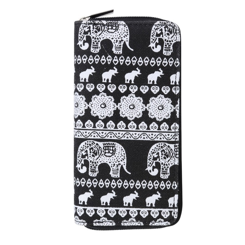 DonDon Women’s Purse Pattern Elephants Black White