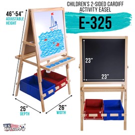 US Art Supply Cardiff Children's Art Activity Easel with Easel Paper Roll, 2 Large Storage Bins and Now 6 No-Spill Child's Paint Cups and Lids