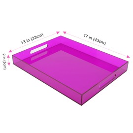 Large Acrylic Serving Tray Decorative Ottoman Coffee Table Tray with Handles Decor Food Tea Fruit Dinner Snack Appetizer Lunch Dessert Drink Eating for Bar Kitchen Party, 17x13 Inches, Purple