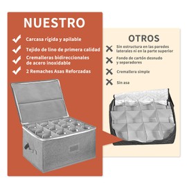 BOHEMIABY Wine Glass Storage Box Holds 12 - Stackable Hard Shell Organizer with Adjustable Dividers for Champagne Flutes & Crystal, Label Window, Durable Protector Case