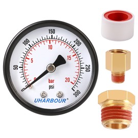Uharbour Water Pressure Gauge for Gas and Water (300psi/20bar) Dual Scale with 1/4" NPT Back Connection